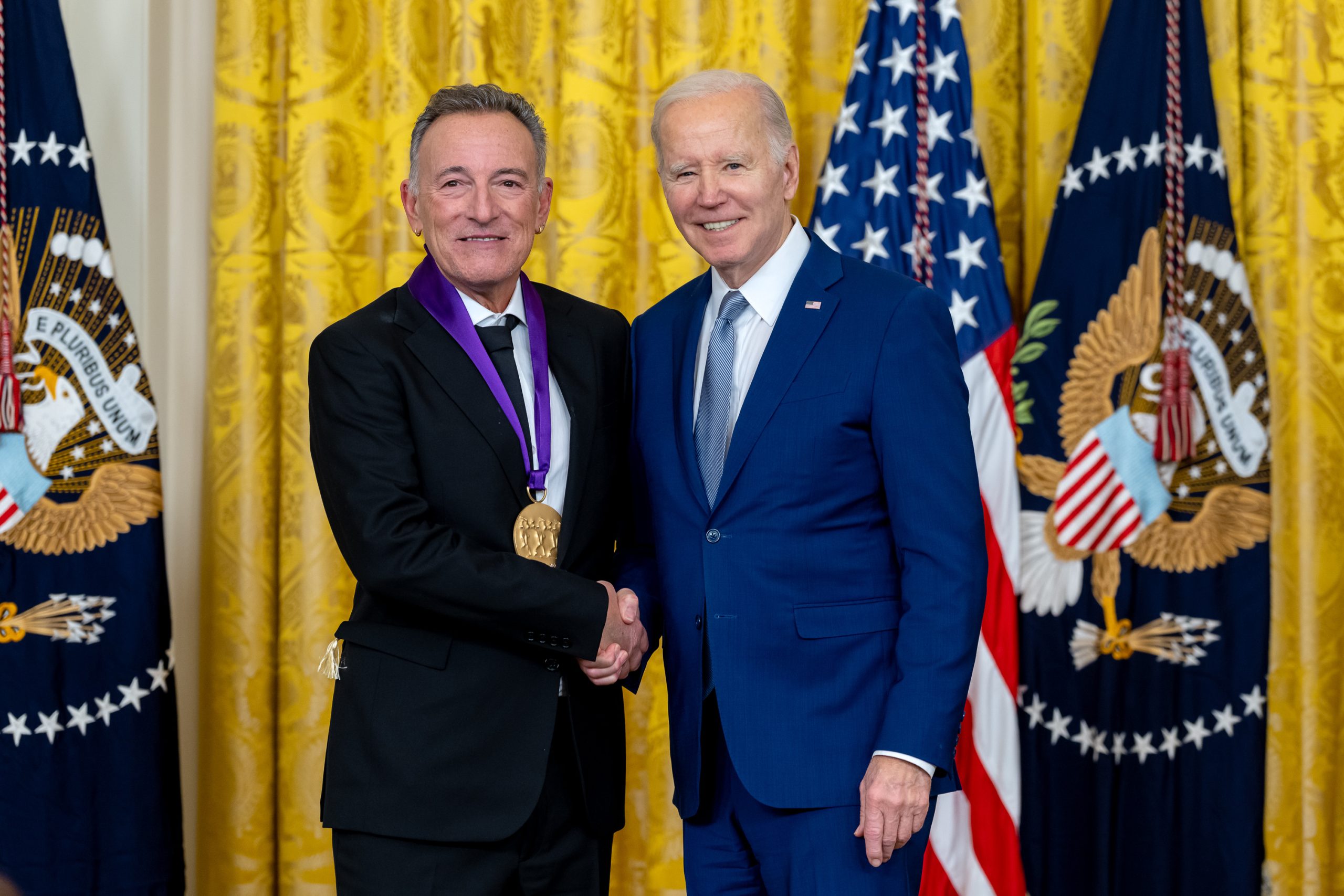 Bruce Springsteen awarded National Medal of Arts by President Biden at the White House March 21, 2023. (Official White House Photo by Cameron Smith)