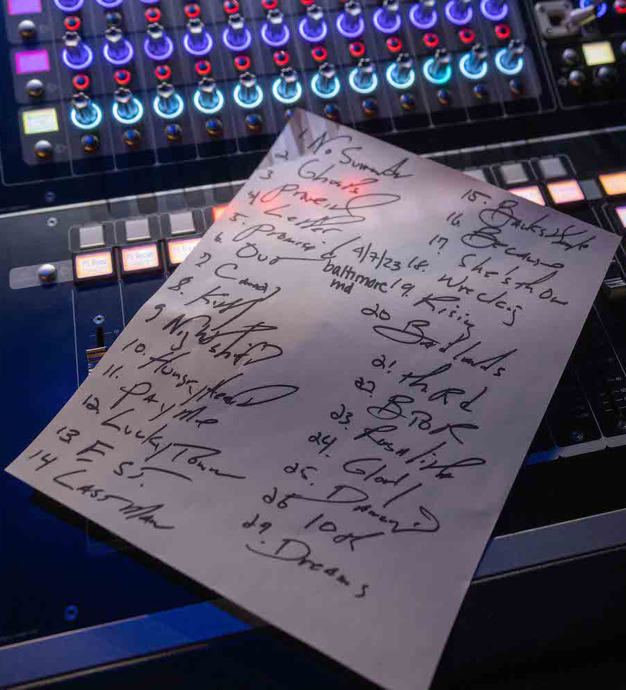 Bruce Springsteen & E Street Band at CFG Bank Arena, Baltimore, MD, on April 7, 2023 handwritten set list